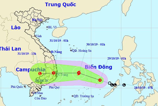 Đến 20h-21h00 ngày 30/10 sẽ đổ bộ vào đất liền khu vực Bình Định - Ninh Thuận.
