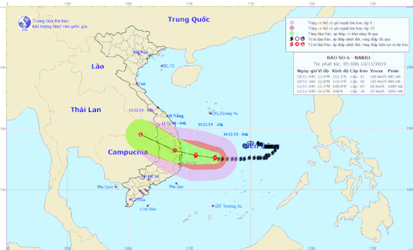 Bão số 6 tiến gần hơn vào bờ biển Quảng Ngãi - Khánh Hòa