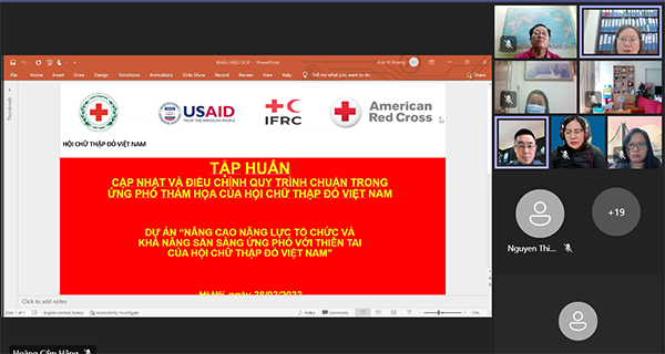 Hội thảo Cập nhật và điều chỉnh Quy trình chuẩn trong ứng phó thảm họa của Hội Chữ thập đỏ Việt Nam được tổ chức hình thức trực tuyến